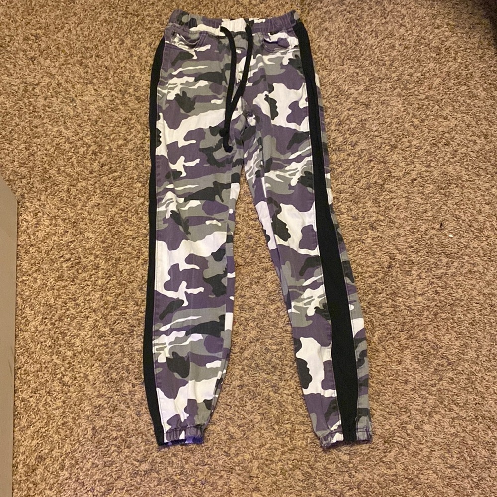 Purple, Black, Grey, White Camouflage Joggers
